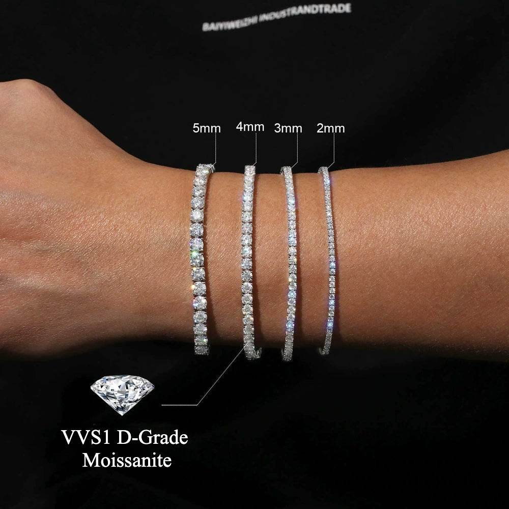 VVS1 Moissanite S925 & 14K Tennis Chain Iced Out Necklace and Bracelet, 6–26 Inch, 2–6.5mm Round Cut D-Grade Certified Moissanite