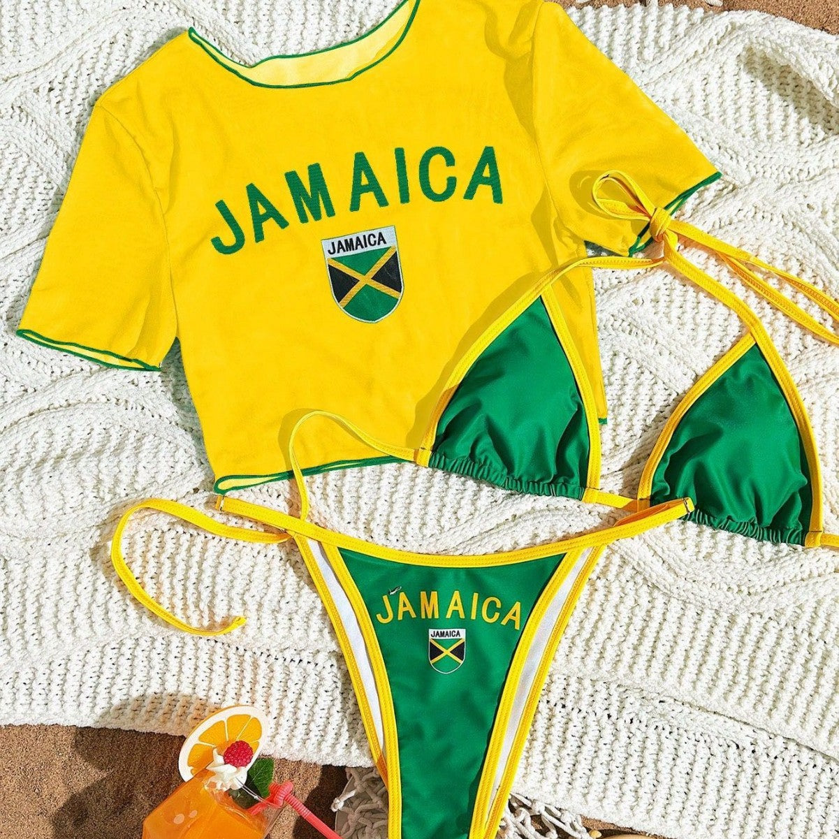 Women's Short Sleeve Slim Fit Two-Piece Swimsuit with Positioning Print Sexy Bikini Three-Piece Set