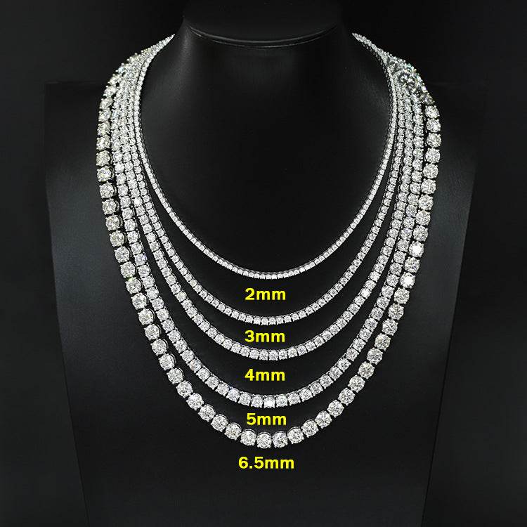 VVS1 Moissanite S925 & 14K Tennis Chain Iced Out Necklace and Bracelet, 6–26 Inch, 2–6.5mm Round Cut D-Grade Certified Moissanite