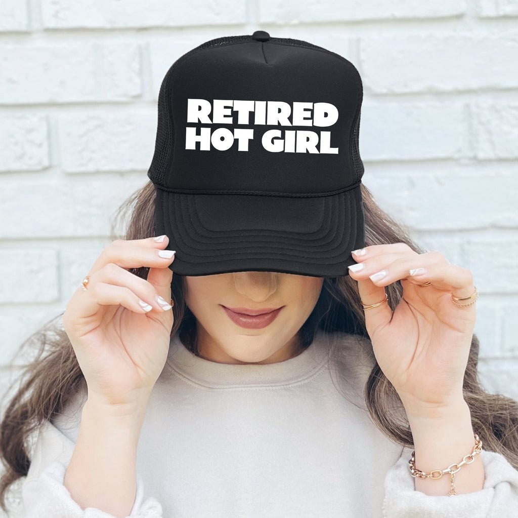 Retired Hot Girl Sassy Funny Caption Slogan Trucker Hat With Playful Attitude And Humor