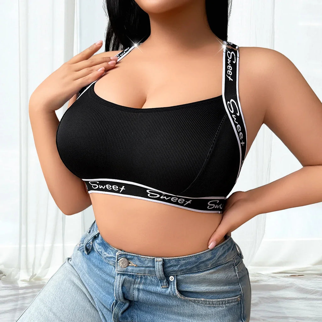1pcs Black Plus Size 1XL-4XL Sexy Women Bras Letter Decor Seamless No Pad 3/4 Cup Athletic Brassiere Comfortable Sexy Lingerie
