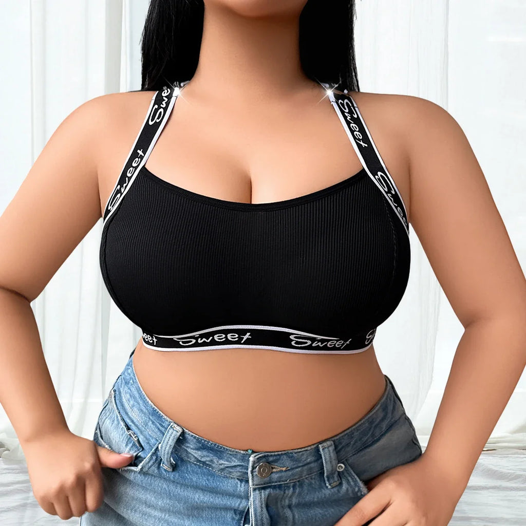 1pcs Black Plus Size 1XL-4XL Sexy Women Bras Letter Decor Seamless No Pad 3/4 Cup Athletic Brassiere Comfortable Sexy Lingerie