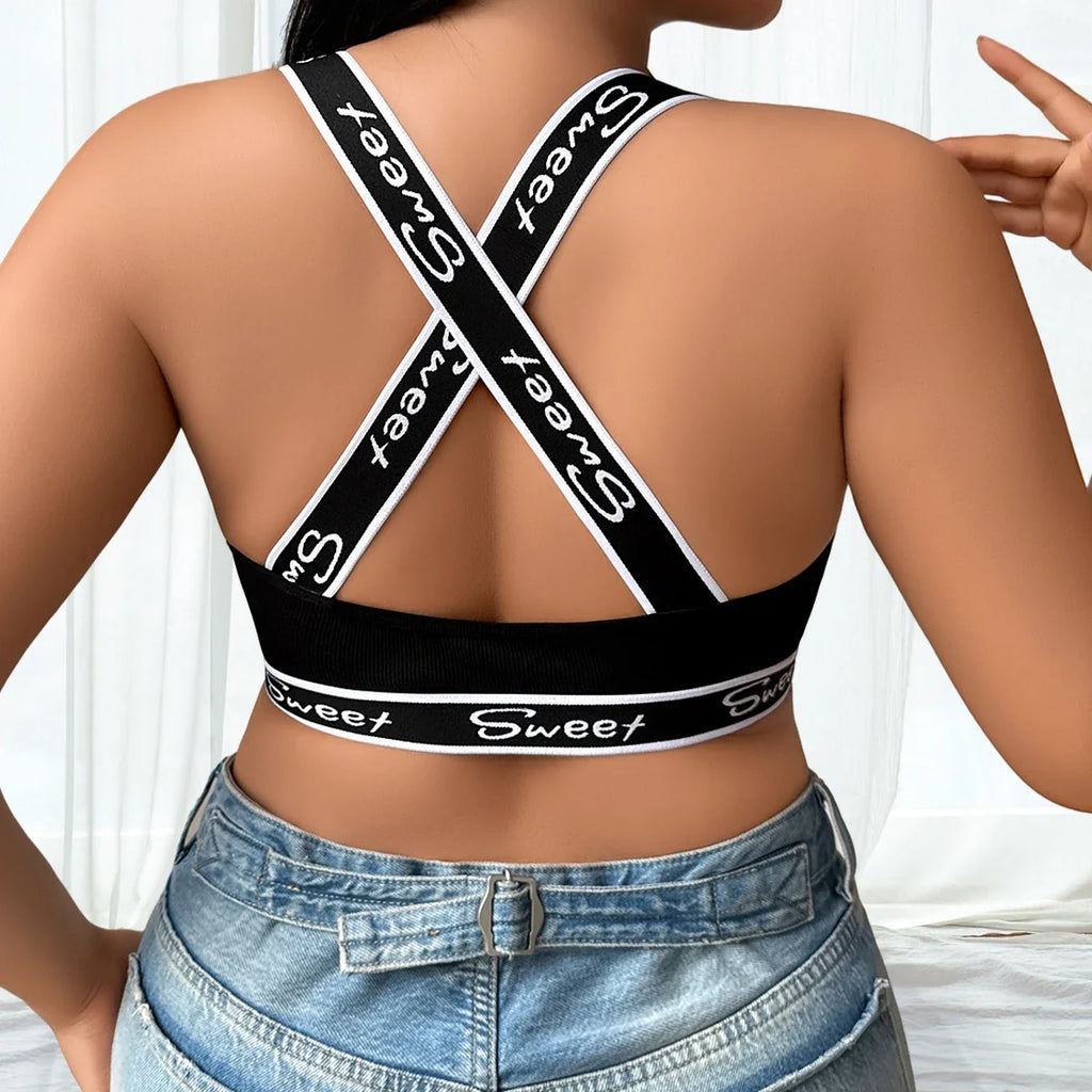 1pcs Black Plus Size 1XL-4XL Sexy Women Bras Letter Decor Seamless No Pad 3/4 Cup Athletic Brassiere Comfortable Sexy Lingerie