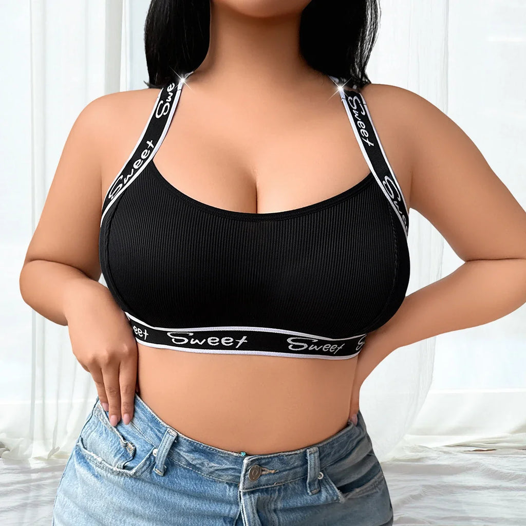 1pcs Black Plus Size 1XL-4XL Sexy Women Bras Letter Decor Seamless No Pad 3/4 Cup Athletic Brassiere Comfortable Sexy Lingerie