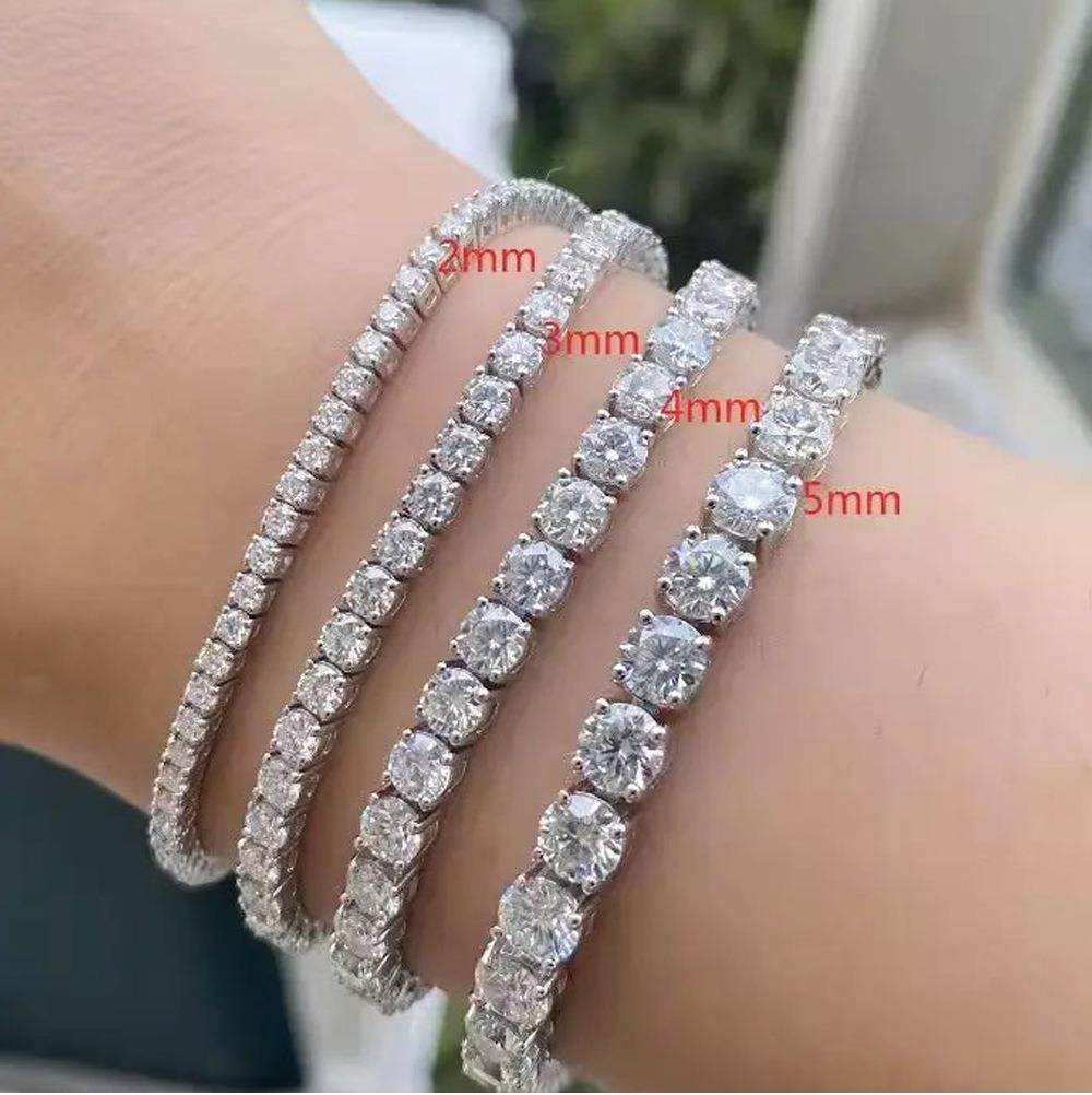 VVS1 Moissanite S925 & 14K Tennis Chain Iced Out Necklace and Bracelet, 6–26 Inch, 2–6.5mm Round Cut D-Grade Certified Moissanite