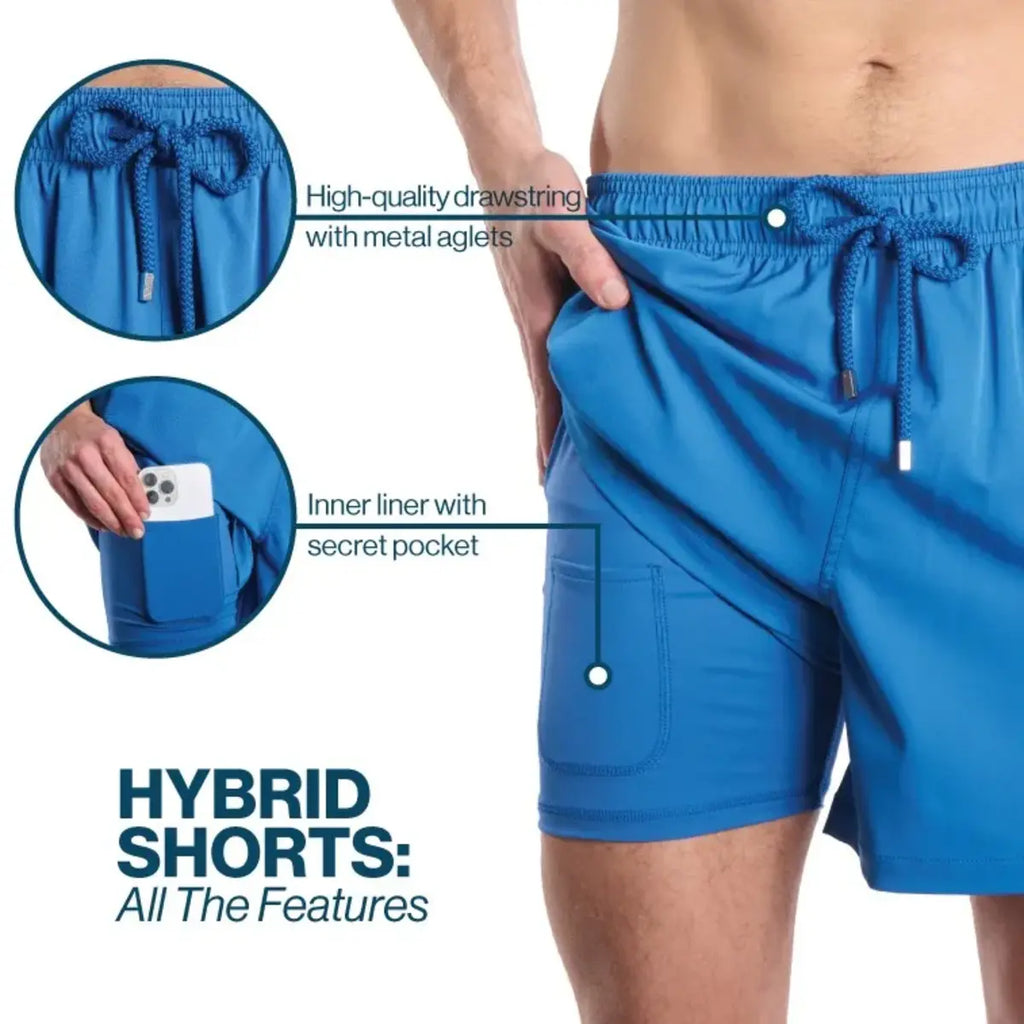 Men’s Premium Compression-Lined Hybrid Shorts – Blue Jungle