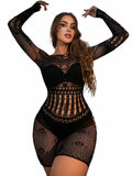 Buitifo Woman Nylon Fishnet Bodysuit Bodystocking Sexy Tights Black Size M